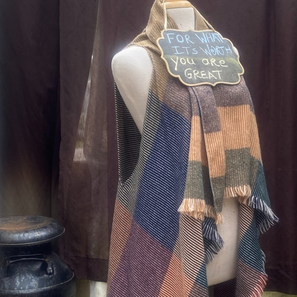 Accessory New York Artisan Wrap, Plaid Poncho, Boho Layering Piece